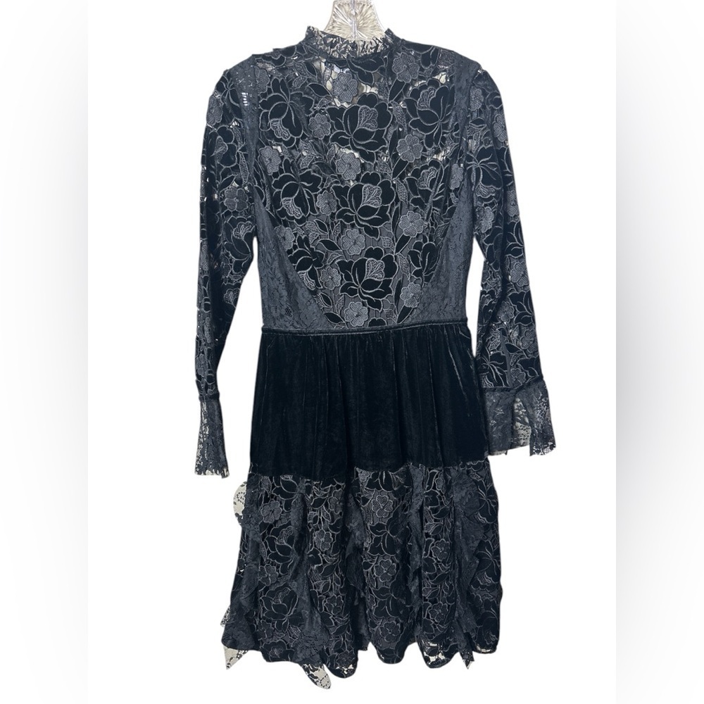French Connection Women’s Sz 4 Dark Romantic Whimsigoth Black Lace Dress Event - Picture 7 of 13